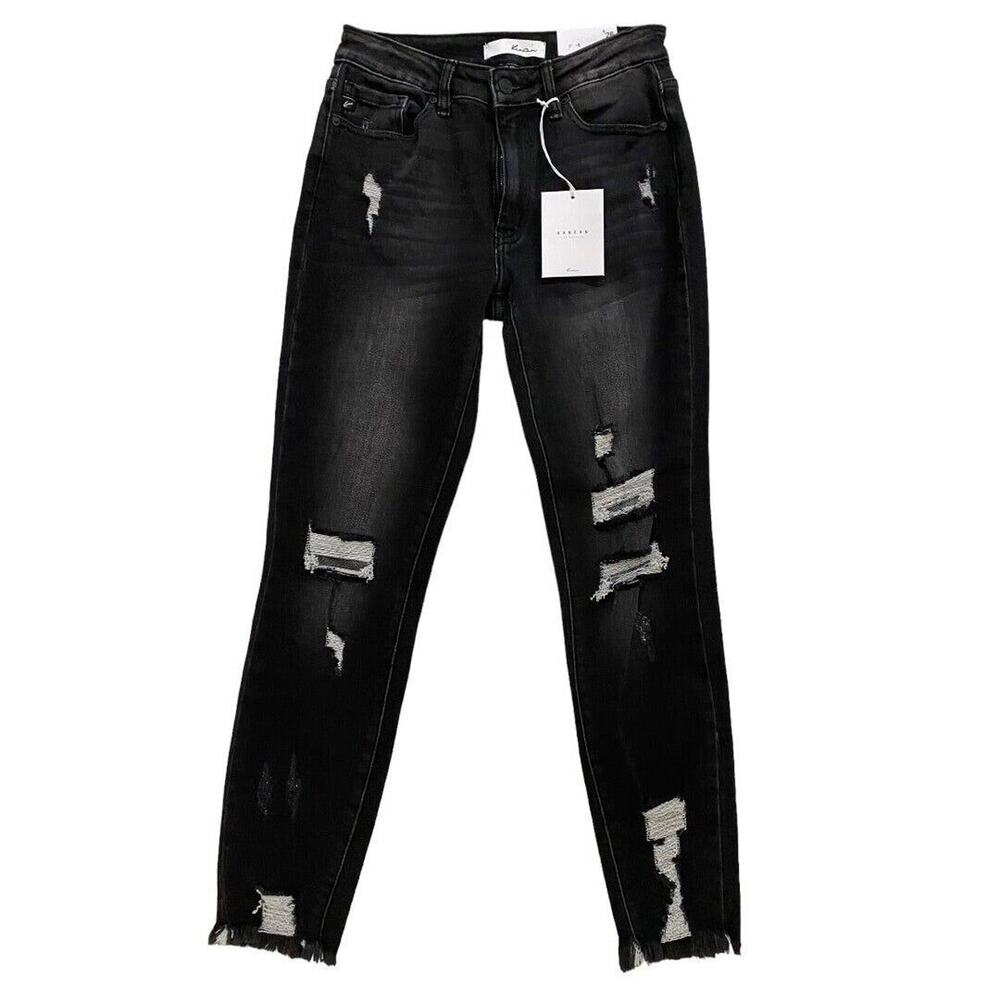 28 (9) NWT‎ Kancan Black Destroyed Raw Hem Jeans